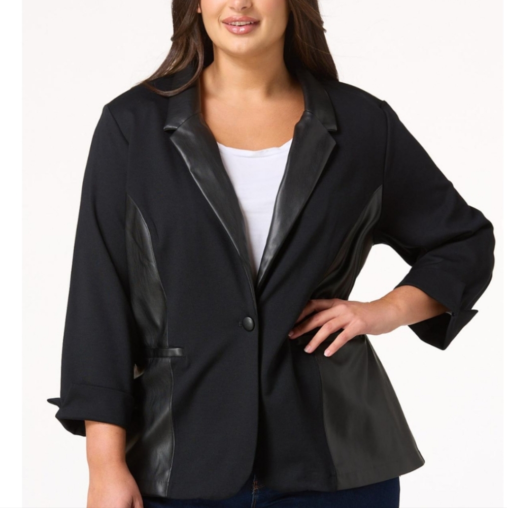 Faux Leather Trim Blazer